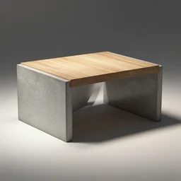 high tech concrete bench cube with bevel corners, natural wood top, minimal, dramatic lighting and composition, trending on artstation, concept art