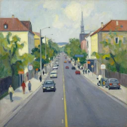 an edward hopper style painting of a busy road of ( ( ( ( ( ( ( ( gyor ) ) ) ) ) ) ) ) in hungary on monday may of 1 9 6 2