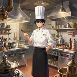 chef's kitchen, intricate cluttered visual novel background, busy, shiny, painterly, professional, trending on pixiv