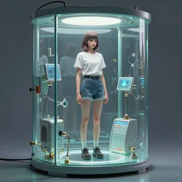 a beautiful artwork of a girl standing inside a machine made of glass by Jerome Opeña, featured on artstation