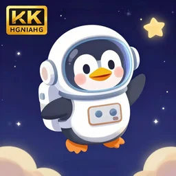 cute astronaut penguin, helmet on, floating on space, disney style, 8 k