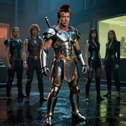 sylvester stallone in ancient spartan style cyber armor, tech noir, wet reflections, prism, atmospheric, ambient, pj crook, syd mead, livia prima, greg rutkowski, edward hopper