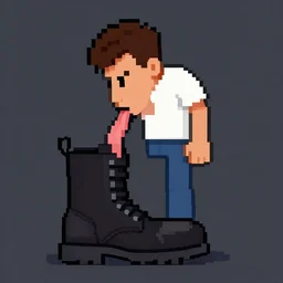 pixel art of a man licking a boot