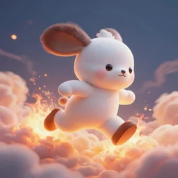 running and falling on burning clouds, 4k, post-processing, very very detailed, artstation, cute