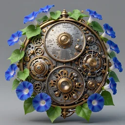a beautiful intricate fine art close-up photo of a  mechanical industrial steampunk cybernetic yin yang symbol, overgrown with morning glory flowers, Montserrat leaves by tom bagshaw and zach sutton, golden ratio composition,  studio lighting, 50mm lens, very detailed, bionic, cybernetic scifi, deep depth of field, artstation, 8K, highly coherent