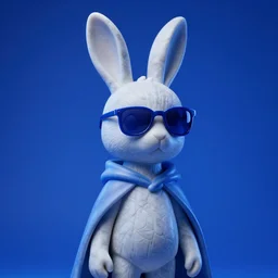 rabbit groot as marble statue with sunglasses, blue sunglasses, in v background, soft blue texture, blue realistic 3 d render, high blue lights, 4 k, high detailed photography cape, 5 0 mm lens, rich blue colors, smooth gradients, depth of field, cinematic