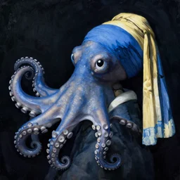 blue octopus. detailed. deep. masterpiece. vermeer