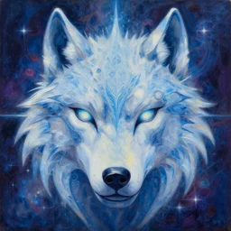 electricity and ice astral wolf mask oil painting of abstract surrealist forms by yvonne mcgillivray by mandy jurgens by michael divine, powerful eyes glowing highly detailed painting, spiritual abstract forms, symmetrical, trending on art station, abstract emotional, very beautiful, fantasy digital art, highly detailed patterned visionary art, magic symbols, by michael divine, cosmic nebula