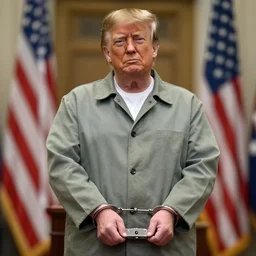 donald trump realistic photograph prison garb and handcuffs