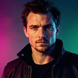 cyberpunk, dramatic lighting, a colorful close - up studio photographic portrait of henry cavill by steve mccurry