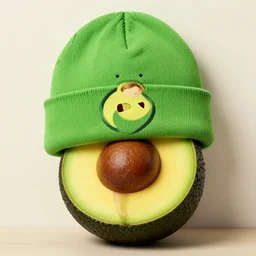 avocado as beanie, emma watson as an avocado chair