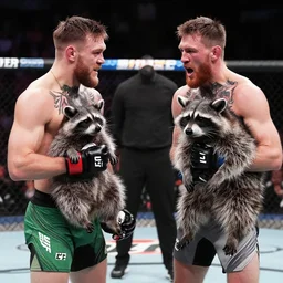 ringside photo of a ufc fight between conor mcgregor and a raccoon