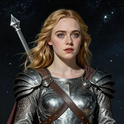 Elle Fanning as a Valkyrie in space, by Norman Rockwell, Extremely detailed. 8K. Award winning.