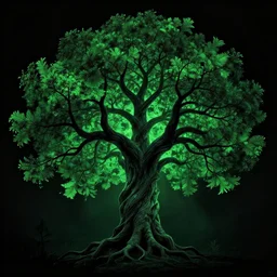 Tree of life, 8k texture, HD, Noah Bradley, otherworldly, psychedelic black light style, Incredible Black and dark green Illustration, Exquisite detail, post processed