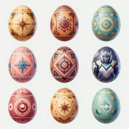 game asset of pysanky easter eggs, in gouache detailed paintings, props, stylized, 2 d sprites, kitbash, arcane, overwatch, pastel color scheme, 8 k, close up