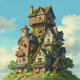 stacked houses, solarpunk, jean - baptiste monge, studio ghibli, octane render, 4 k