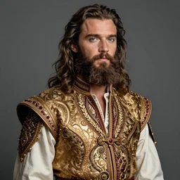 chris pratt traditional corsican costume, long beard hair, intricate, elegant, highly detailed, digital painting, artstation, concept art, sharp focus, illustration, orientalism, aleksi briclot, rutkowski, bouguereau