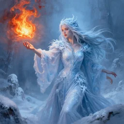 ! dream a freezing sorceress throwing a fire spell, digital painting by johannes helgeson, artgerm and laurel d austin, concept art, surreal, octane