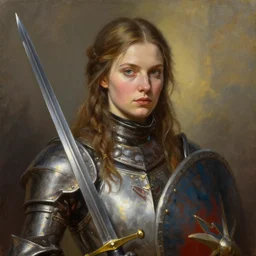 greg manchess oil matte portrait painting, ukranian female knight with beautiful face, sword and shield, wonderful masterpiece highly detailed, scifi, beautiful cinematic light deep focus, elegant, digital painting, smooth, sharp focus, golden ratio, dramatic illumination, ultra realistic, 4 k, art by greg rutkowski wlop rossdraws