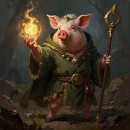 anthropomorphic druidic pig casting a spell, DnD character art portrait, matte fantasy painting, DeviantArt Artstation, by Jason Felix by Steve Argyle by Tyler Jacobson by Peter Mohrbacher, cinematic lighting