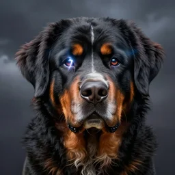 a big swiss mountain dog,thunder coming out of his eyes,digital art,ultra realistic,ultra detailed,art by greg rutkowski,detailed face