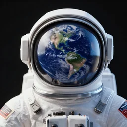 a reflection of earth on astronaut's helmet, octane render, 4k, detailed,