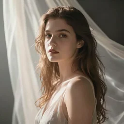 portrait of alison brie concept art draped in light fabric ethereal delicate soft lighting, by peter mohrbacher