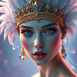 beautiful, young woman, detailed gorgeous face, vaporwave aesthetic, synthwave, colorful, psychedelic, water droplets, feathers, crown, artstation, concept art, smooth, extremely sharp detail, finely tuned detail, ultra high definition, 8 k, unreal engine 5, ultra sharp focus, illustration, art by artgerm and greg rutkowski and alphonse mucha