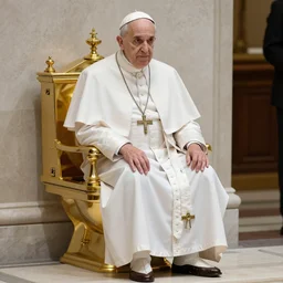 photo of the Pope sitting on a golden toilet, 50mm, beautiful photo