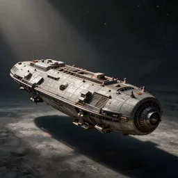game concept art, a industrial space freighter, star trek, no background
