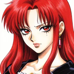highly detailed professional portrait of 9 0 s seinen manga art of goth woman with red hair, black makeup, and red eyes. chunibyo. manga cover. drawn by eiichiro oda