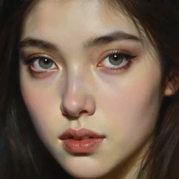 high quality extremely detailed closeup portrait of a young gorgeous female warlock looking away from the camera, realistic eyes, sparkle in eyes, no hands visible, fantasy, d & d, intricate, painting by lucian freud and mark brooks, hd