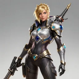 a portrait of a blonde starcraft sniper woman, blizzard character portrait, nova, ultra realistic, wide angle, intricate details, the fifth element artifacts, highly detailed, artwork by blizzard