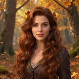 a ( girl as personification of autumn season ), beauty portrait, fantasy forest, digital art by krenz cushart, laurie greasly, wlop, artgerm, intricate, highly detailed, sharp focus, smooth, epic composition, joyful, unreal engine