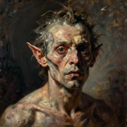 the most disturbing oil painting ever made by christian rex van minnen of a portrait of an extremely bizarre disturbing mutated man with intense chiaroscuro lighting perfect composition