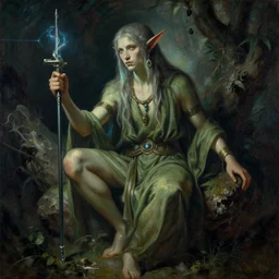a cyberpunk druid, classical painting