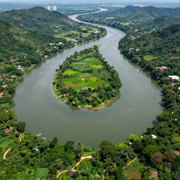 a winding river in vietnam thailand brazil, beautiful river, lush vegetation, aerial drone view, wallpaper ultrahd