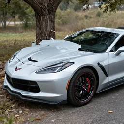 c 4 corvette crashing into tree dented broken fiberglass