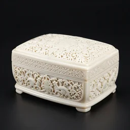 arabesque carved ivory box, studio photography, black background