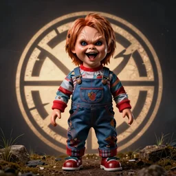 screaming chucky doll in isle of mann sigil