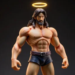 jesus as a bodybuilder, an anime nendoroid of jesus christ, figurine, detailed product photo, halo above head, dramatic lighting
