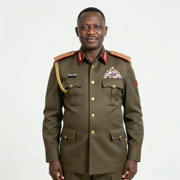 High-quality photograph of an African dictator dressed as a general posing next to his Lamborghini Aventador in an African village and surrounded by curious villagers