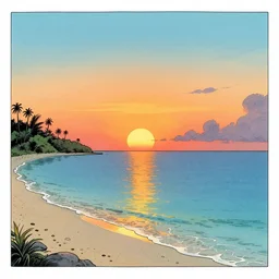 sunset on the caribbean bay, by leonid afremov and moebius