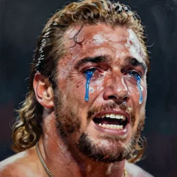 realistic painting of randy macho man savage, crying big blue tears, by ultra detailed, character design, concept art, trending on artstation,