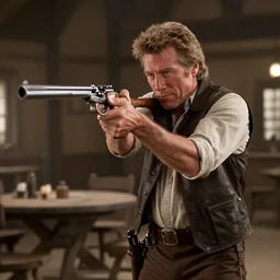 film still of clint eastwood man with no name aiming a colt in new star wars, inside a tavern, 4 k
