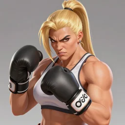 facial portrait of a furious beautiful thick muscular fitness model zarya from overwatch wearing boxing gloves, roided face, blonde hair and ponytail, elegant, art by stanley artgerm lau wlop rossdraws james jean andrei riabovitchev marc _ simonetti and sakimichan tranding on artstation