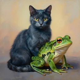 painting of hybrid cat and ( ( ( ( ( frog ) ) ) ) ) fused together, intercrossed animal, by zdzislaw beksinski, by lewis jones, by mattias adolfsson, cold hue's, warm tone gradient background, concept art, digital painting