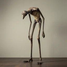 significantly tall skinny monster with very long legs, curved in shape, by most famous surreal artist