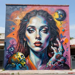 surrealism as graffiti mural by lee, masterpiece, trending on artstation