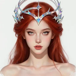 sketch of cute beautiful red haired super model as futuristic aphrodite greek goddess wearing a holographic headdress, beautiful piercing gaze with sharp pupils, in the style of greg rutkowski, fantasy, amazing detail, epic, elegant, smooth, sharp focus, front view